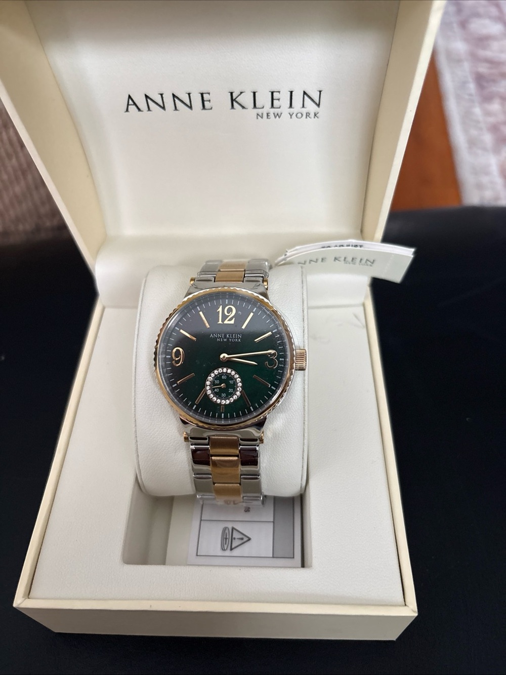 Anne Klein Green Sunray Dial Two-Tone Bracelet Watch